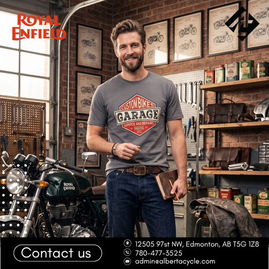 Royal Enfield "Custom Bikes Garage" Tee, Charcoal