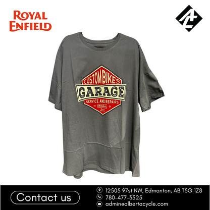 Royal Enfield "Custom Bikes Garage" Tee, Charcoal