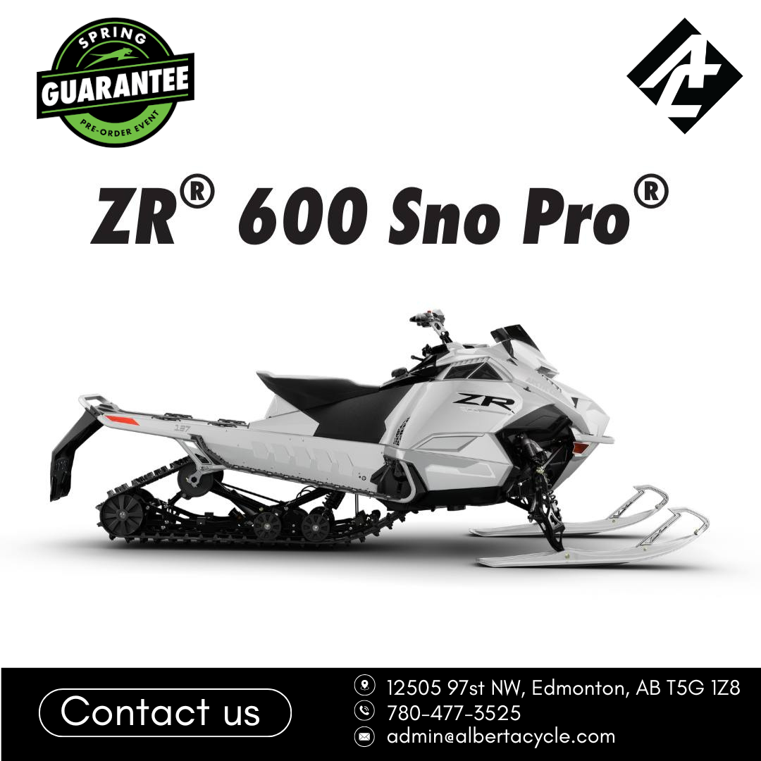 ZR 600 Sno Pro  Arctic Cat snowmobile on a white background with branding and contact information.