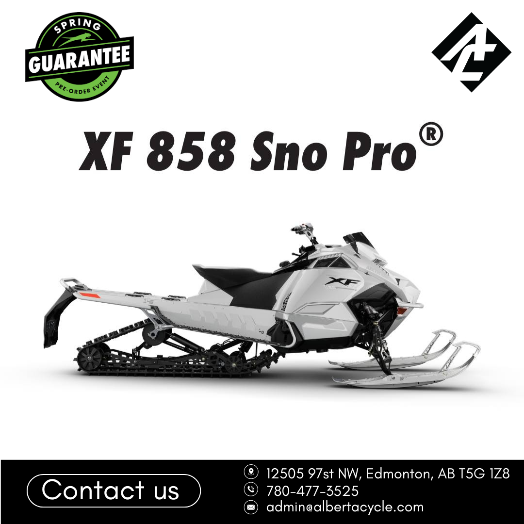 White snowmobile featuring the XF 858 Sno Pro Arctic Cat